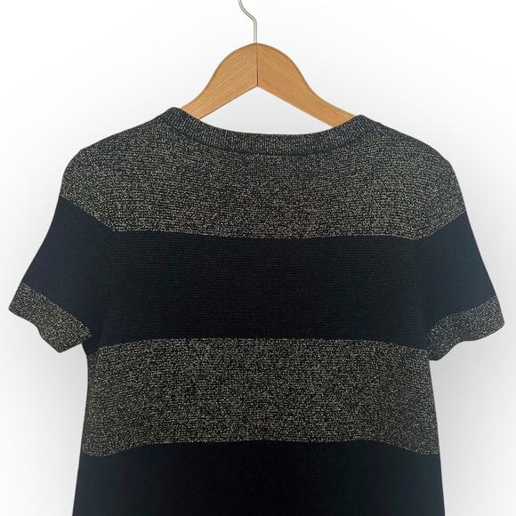 Kate Spade Freyda Short Sleeve Sweater Dress Size M Black Metallic Gold Stripe - Picture 4 of 9